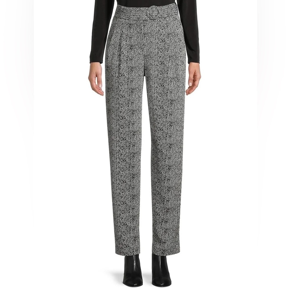 Karl Lagerfeld Womens Belted Tweed Casual Work Trouser Pants Black Size 4 Women